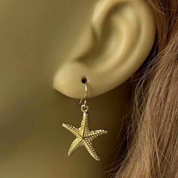 Starfish Earrings Gold 14K Gold Filled Wires Womens Girls Beach Jewelry - Picture 4 of 6